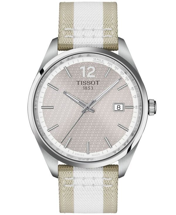 ティソット メンズ アクセサリー 腕時計 Tissot Mens Bicolor Beige Whitextile Strap Watch 40mm Gray グレー