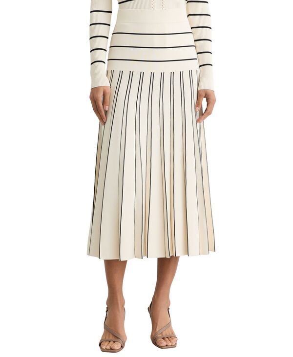 レイス レディース ボトムスカート プリーツ ミディ ニット REISS Womens Knitted Stripe Pleated Midi Skirt Ivory Black アイボリー