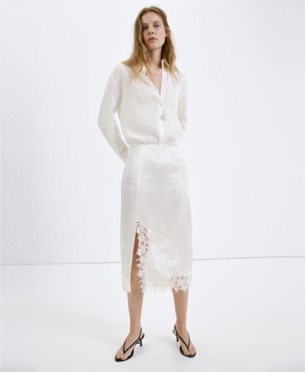 マンゴ レディース ボトムスカート サテン レース MANGO Womensatin Lace Skirt White ホワイト