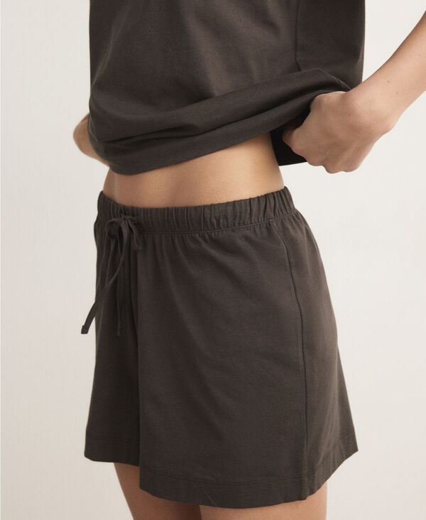 マンゴ レディース アンダーウェア ナイトウェア 半袖 コットン MANGO Womens Cotton TwoPiece ShortSleeved Pajamas Chocolate チョコレート