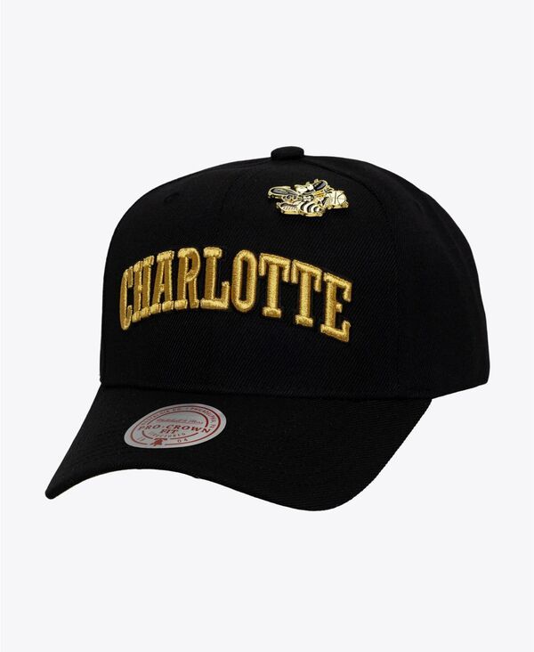ミッチェルネス メンズ アクセサリー 帽子 Mitchell Ness Mens Black Charlotte Hornets Hardwood Classics Pinned Gold Pro C