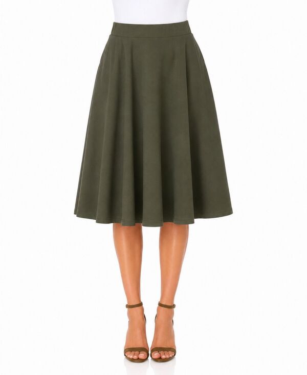 ホワイトマーク レディース ボトムスカート ミディ White Mark Womens Fla red PullOn Midi Skirt Olive オリーブ