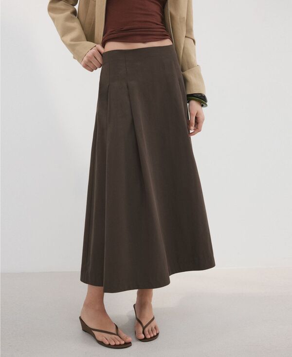 マンゴ レディース ボトムスカート ミディ MANGO Womens Fla red MidiSkirt Chocolate チョコレート
