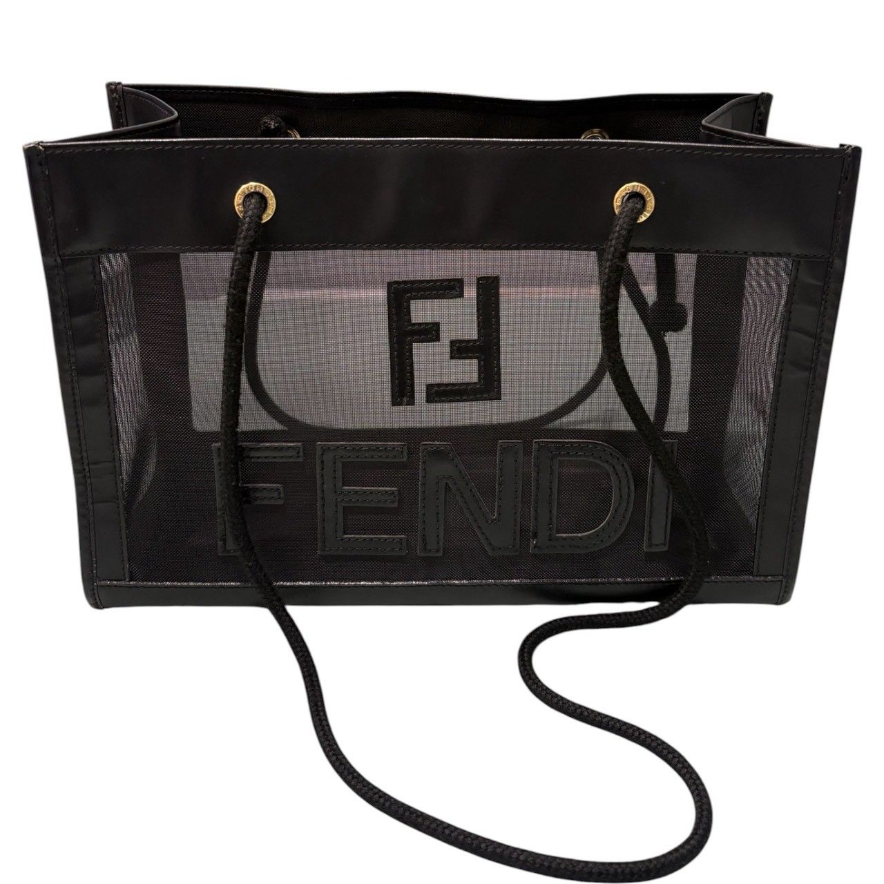 FENDI フェンディ メッシュ ブラック ゴールド金具 レザー トート