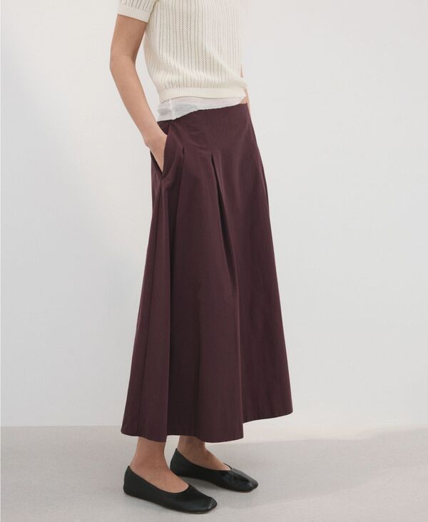 マンゴ レディース ボトムスカート ミディ MANGO Womens Fla red MidiSkirt Maroon マルーン