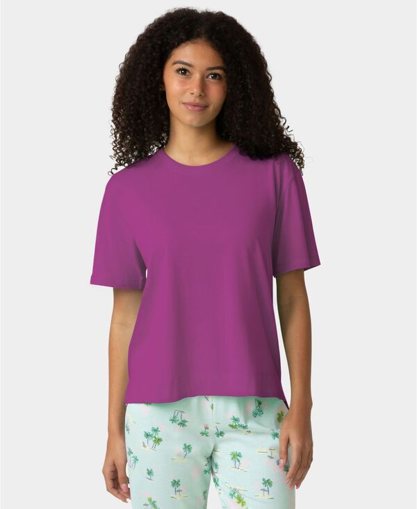 ヒュー レディース アンダーウェア ナイトウェア 半袖 コットン Hue WomenshortSleeve Cotton Candied Boxy Pajama Top Deep Orchid