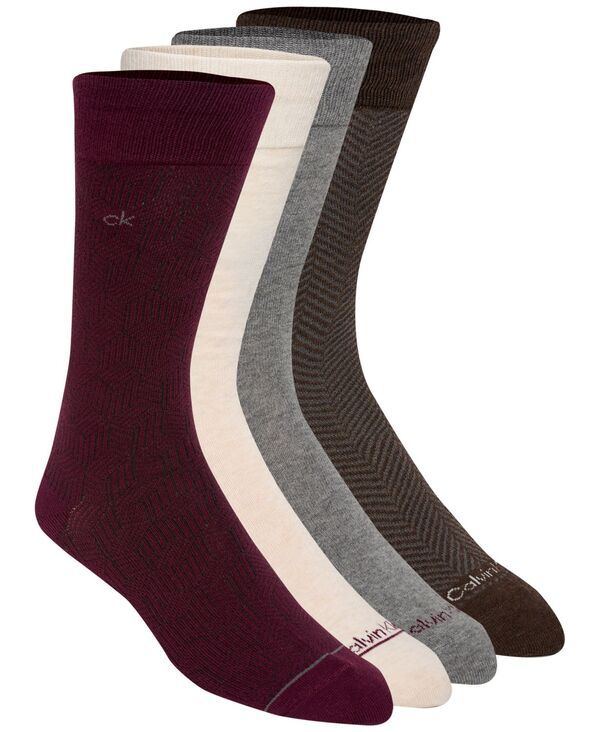 カルバンクライン メンズ アンダーウェア 靴下 ニット Calvin Klein Mens 4Pack Flat Knit Crew Sock Wine Assorted ワイン