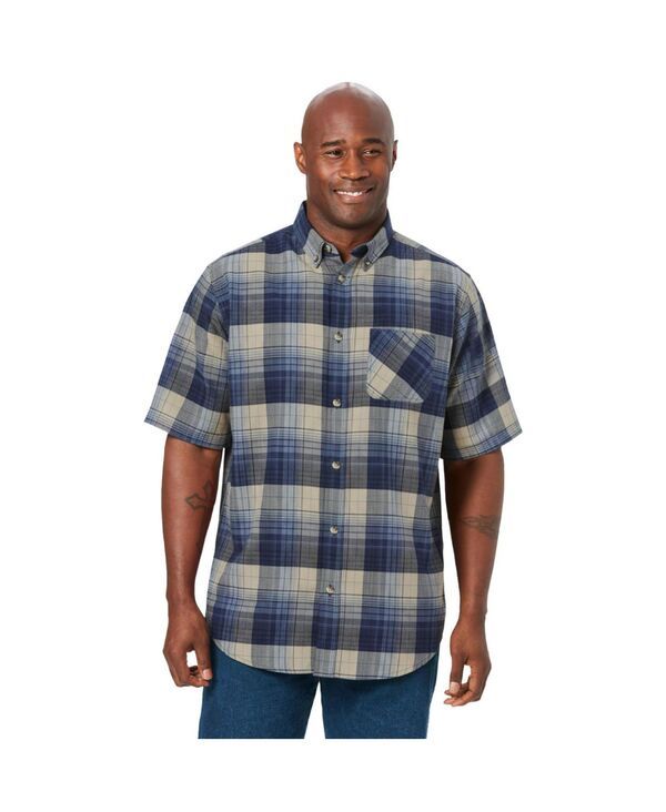 キングサイズ メンズ トップス シャツ トール KingSize Big Tall Short Sleeve Flannel Shirt Navy plaid ネイビー