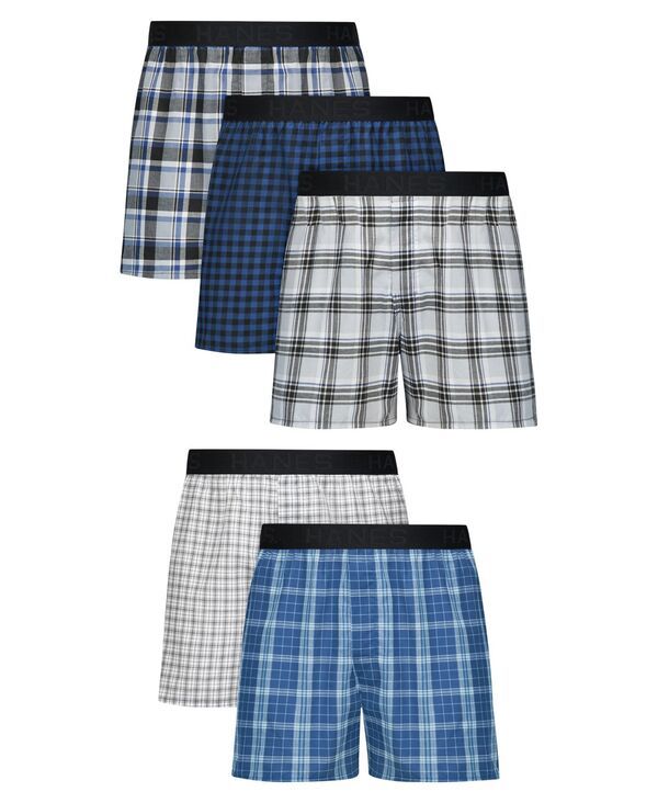 ヘインズ メンズ アンダーウェア 靴下 Hanes Mens Ultimate Woven Boxers 5Pack Plaid Assorted チェック