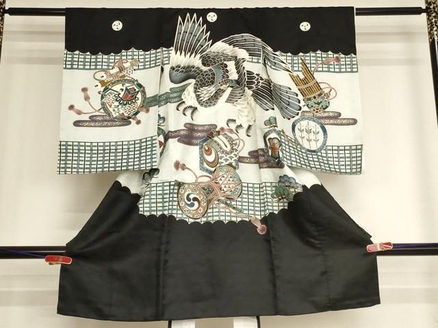 平和屋着物[]お宮参り　男の子　祝着　産着　初着　のしめ　鷹　吉祥楽器文　金彩　逸品　AABJ5342ja