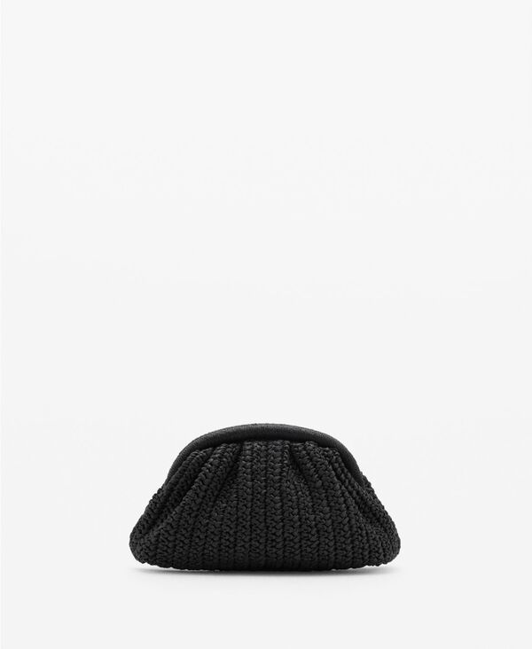 マンゴ レディース バッグ MANGO Womens Natural Fiber Clutch Bag Black ブラック