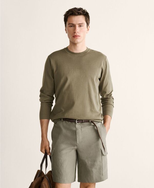 マンゴ メンズ アウター ニット・セーター コットン MANGO Mens FineKnit Cotton Sweater Khaki カーキ