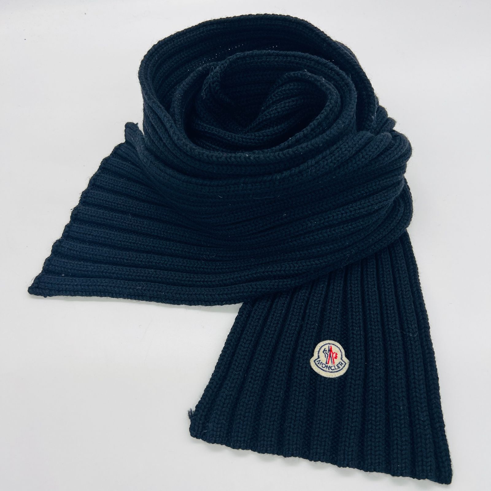 【モンクレール】MONCLER ローゲージ　マフラー　ネイビー×ホワイト モンクレール マフラー ネイビー 濃紺 MONCLER ウール カシミヤ メンズ