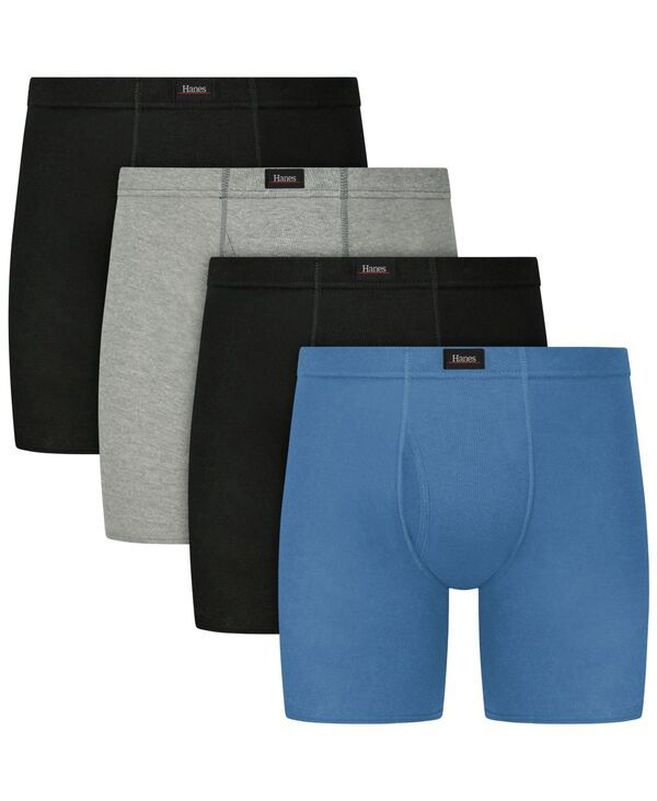 ヘインズ メンズ アンダーウェア 靴下 コットン Hanes Mens Ultimate Solid Cotton Boxer Briefs 4Pack Assorted Colors