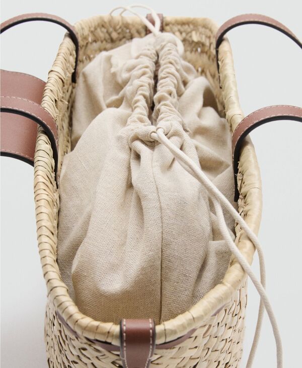 マンゴ レディース バッグ MANGO Womens Medium Natural Fiber Basket Bag Leather