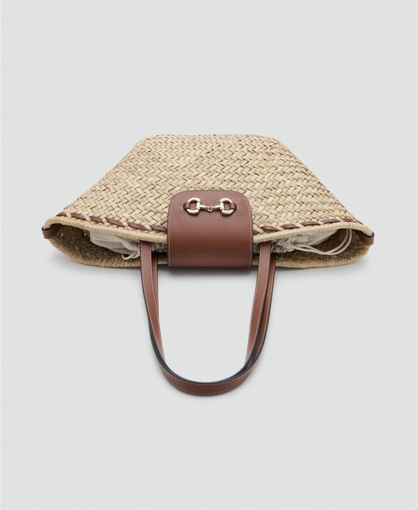 マンゴ レディース バッグ MANGO Womens Medium Natural Fiber Basket Bag Leather