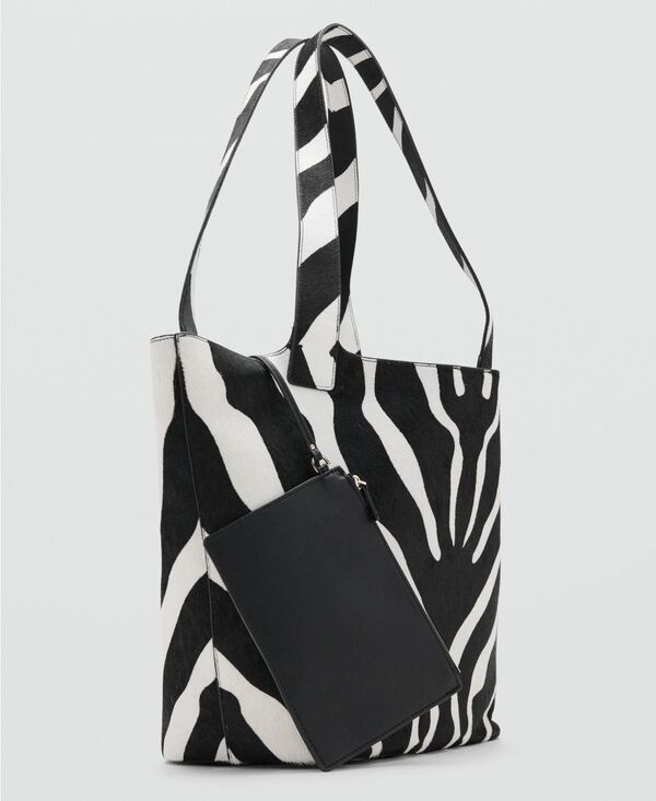 マンゴ レディース バッグ レザー MANGO Womens Leather And Fur Tote Bag Black ブラック