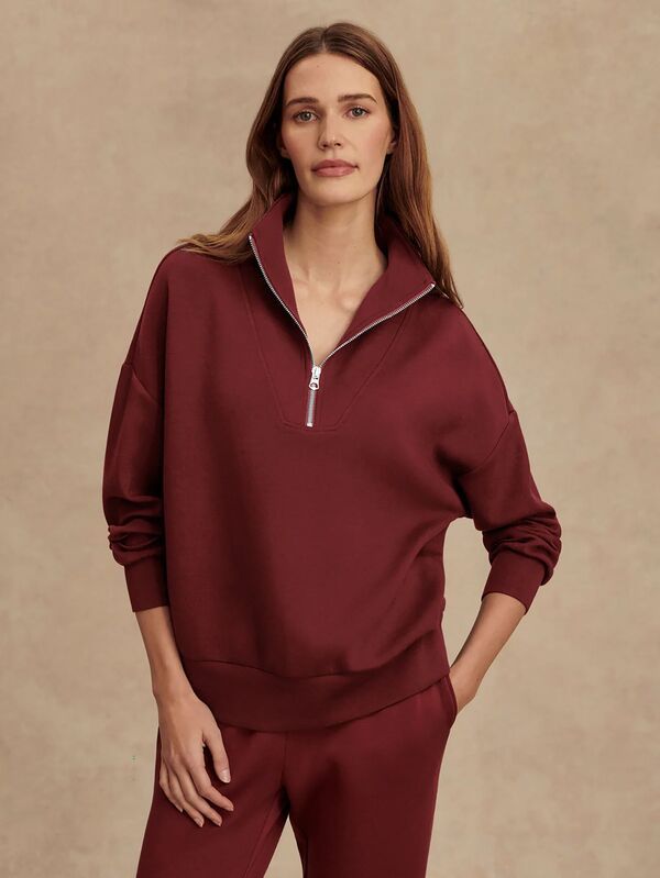 バーレイ レディース アウター パーカー・スウェット シャツ Varley Womens Hawley 12 Zip Sweatshirt New Maroon マルーン