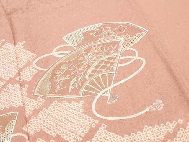 平和屋着物○中国三大刺繍 スワトウ刺繍 訪問着 絞り 扇面花文 金彩