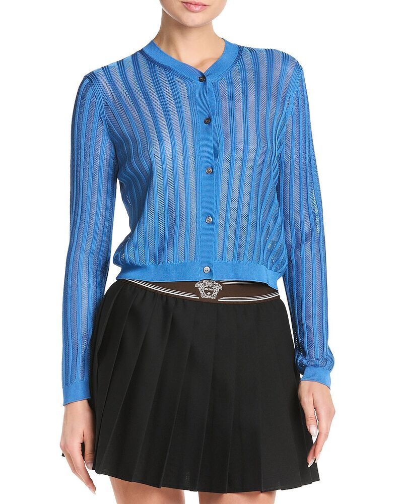 ヴェルサーチ レディース アウター カーディガン リブ メッシュ Versace Mesh Ribbed Cardigan Blue ブルー 225,360円