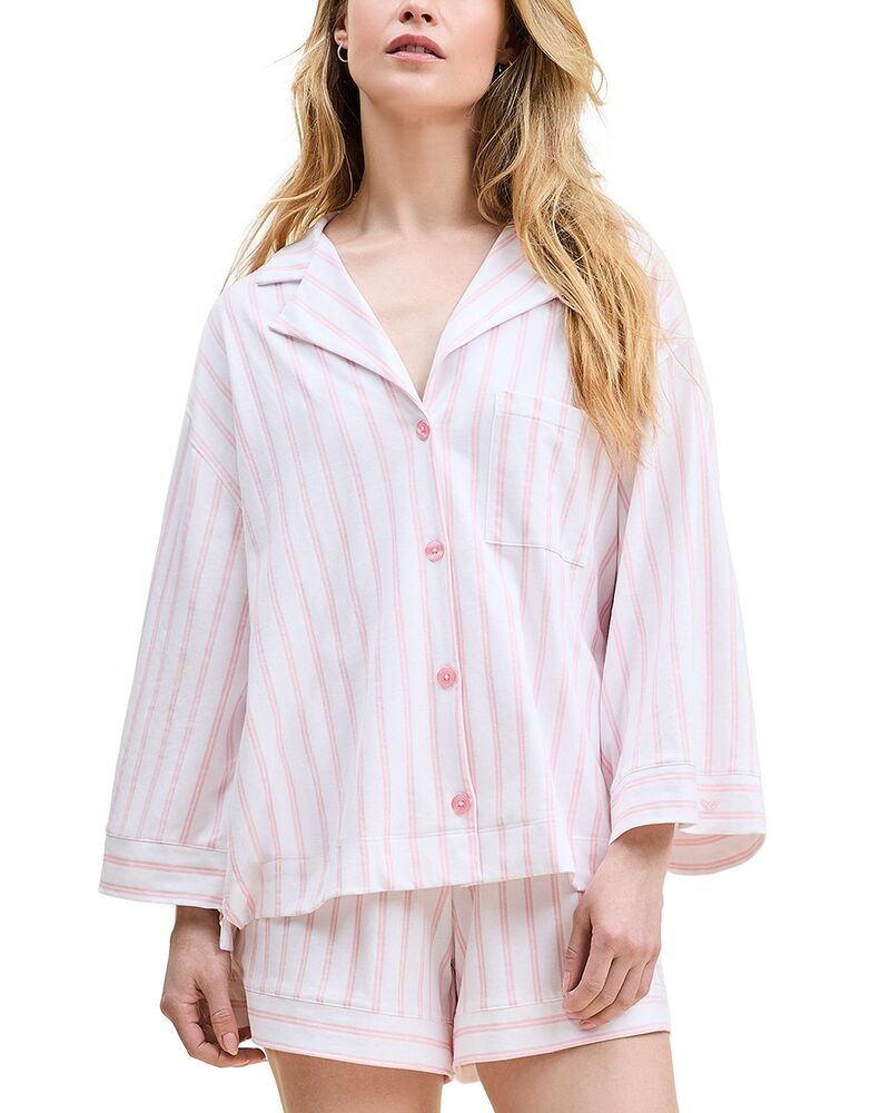 プティットプリュム レディース アウター パーカー・スウェット Petite Plume Olivia Striped Short Pajama Set WhitePink ホワイト