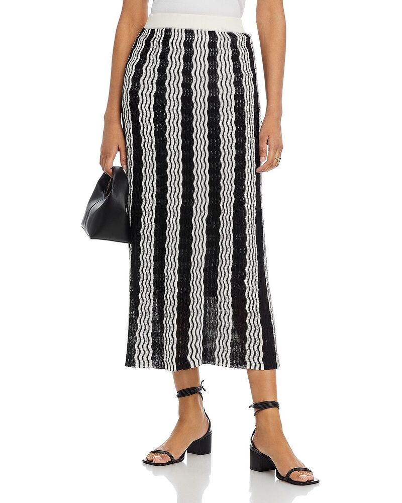 ミソック レディース ボトムスカート ミディ ニット Misook Pointelle Intarsia Knit Midi Skirt BlackWhite ホワイト