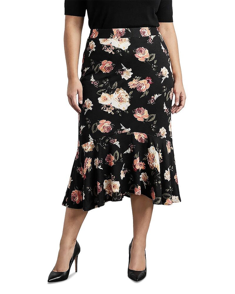 スタンダーズ アンド プラクティス レディース ボトムスカート フラワー柄 プラスサイズ フラワー standards practices Plus Floral HighRise Skirt Bla