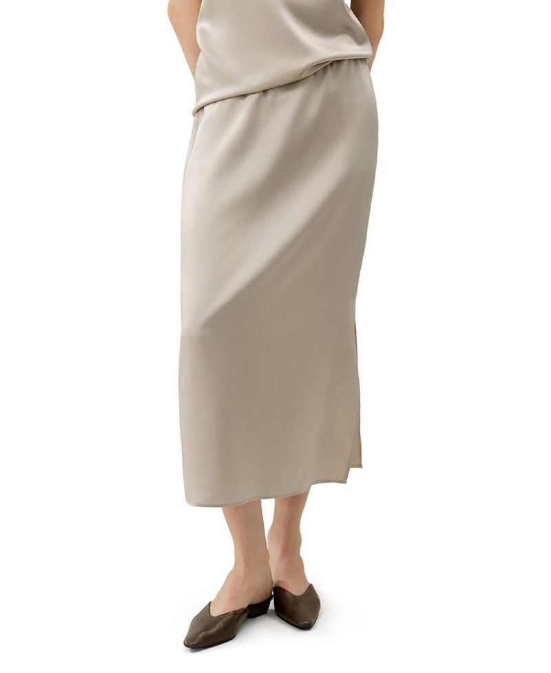 リリーシルク レディース ボトムスカート LILYSILK Washable Silk Charmeuse Pullon Skirt Silver gray