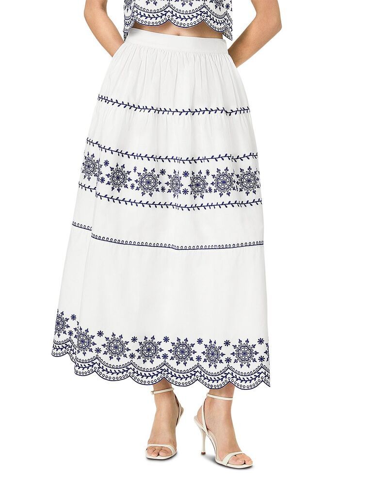 フレンチコネクション レディース ボトムスカート ミディ コットン 刺繍 FRENCH CONNECTION Alissa Cotton Embroide red Midi Skirt Linen W