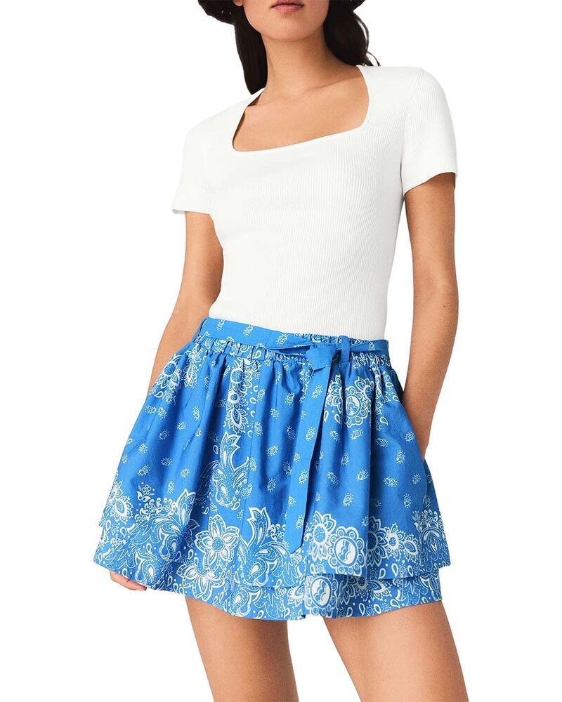 マージュ レディース ボトムスカート プリント フリル Maje Printed Ruffled Skirt Sky Blue Bandana Print ブルー