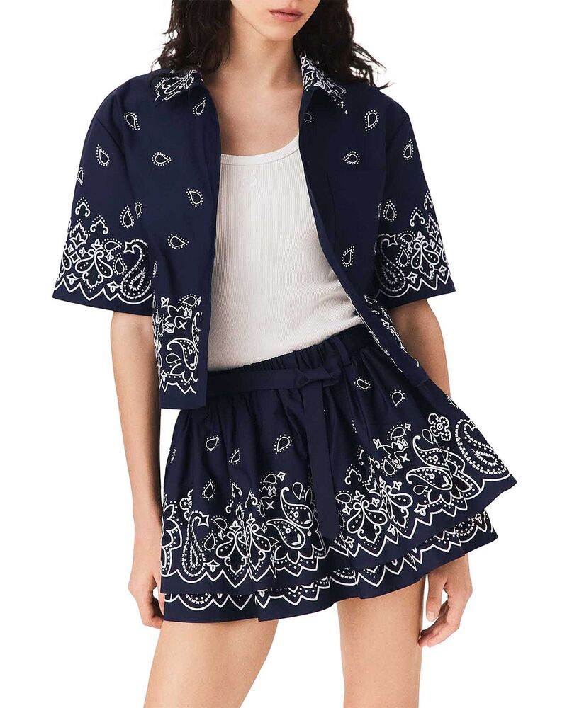 マージュ レディース ボトムスカート フリル ミニ 刺繍 Majembroide red Ruffle Mini Skirt Navy Bandana Embroide red ネイビー