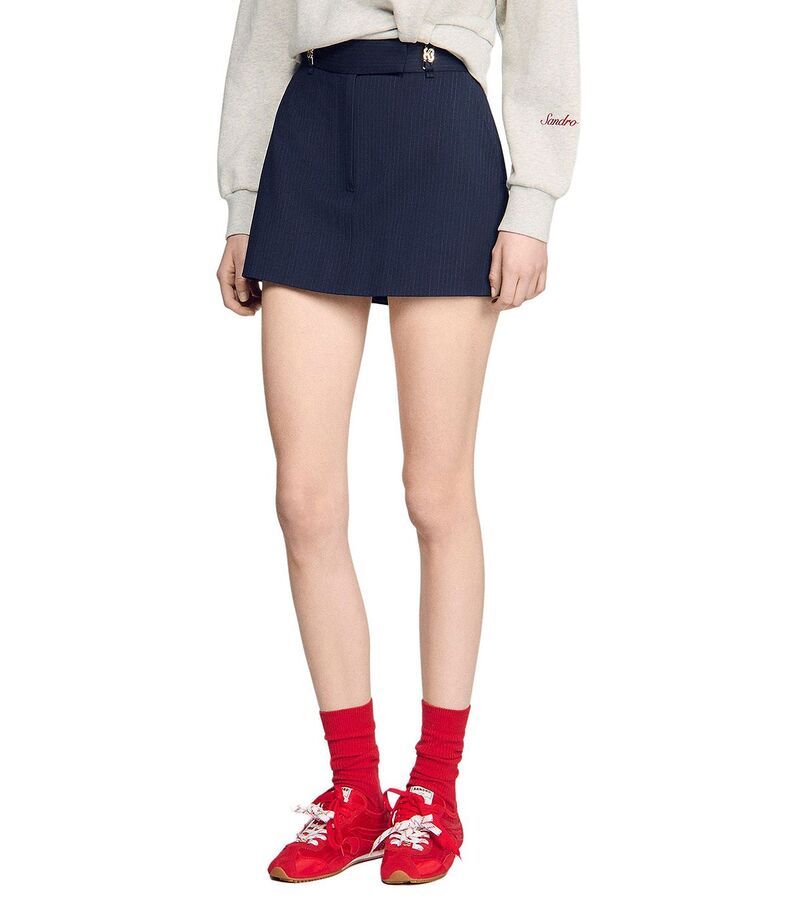 サンドロ レディース ボトムスカート Sandro Altheora Pinstriped Skort Navy Blue ネイビー