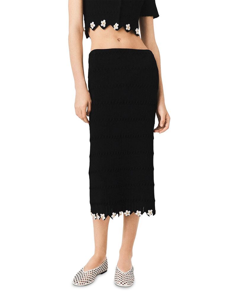 マージュ レディース ボトムスカート ニット Maje Jipearl Jeweled Flowers Knit Skirt Black ブラック