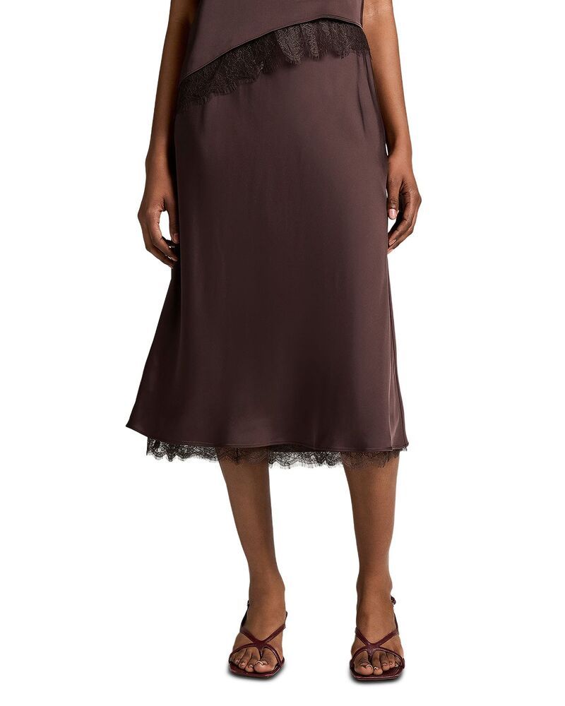 ヴィンス レディース ボトムスカート レーストリム サテン レース Vince Lace Trim Satin Slip Skirt Iron