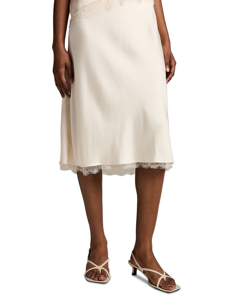 ヴィンス レディース ボトムスカート レーストリム サテン レース Vince Lace Trim Satin Slip Skirt Creme