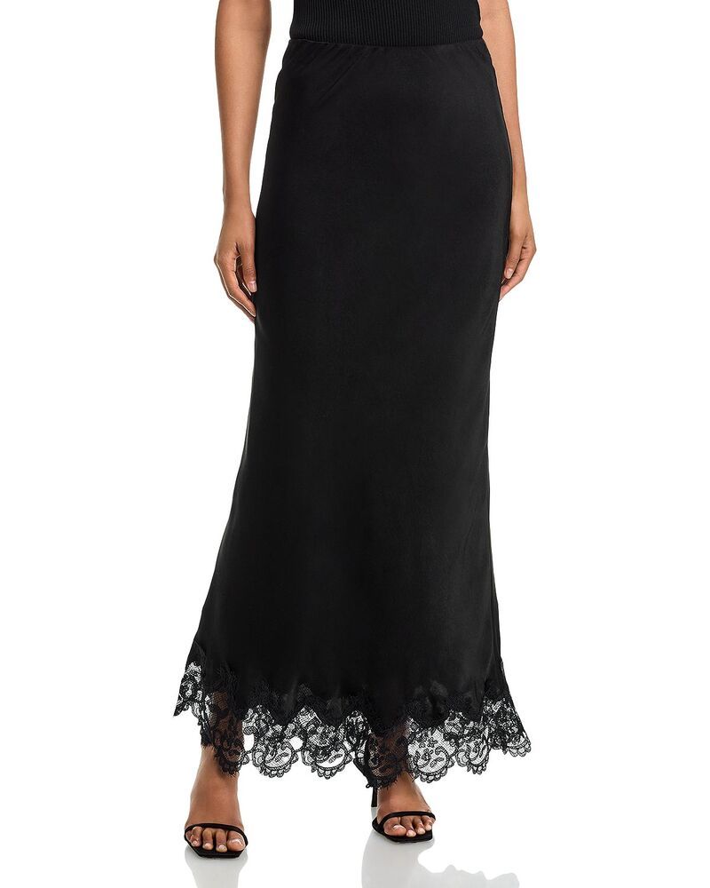 バードット レディース ボトムスカート サテン レース マキシ Bardot Elisan Lace Satin Maxi Skirt Black ブラック