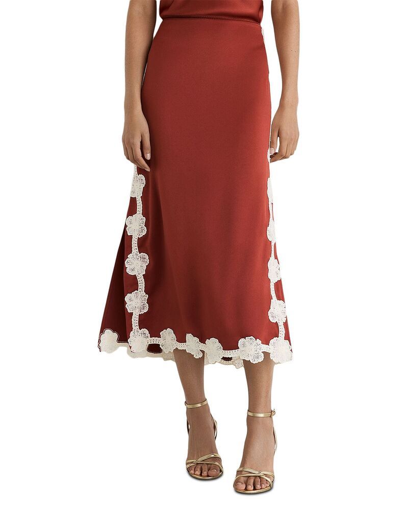 レイス レディース ボトムスカート レーストリム フラワー柄 サテン レース フラワー REISS Doa Floralace Trim Satin Skirt Rust Orange オレンジ
