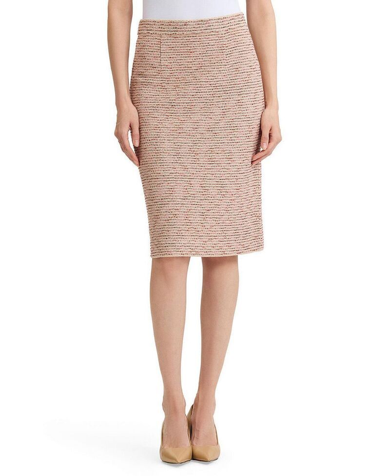 ミソック レディース ボトムスカート ツイード ニット Misook Ribbon Tweed Knit Straight Skirt Honeysuckle Russet Biscotti