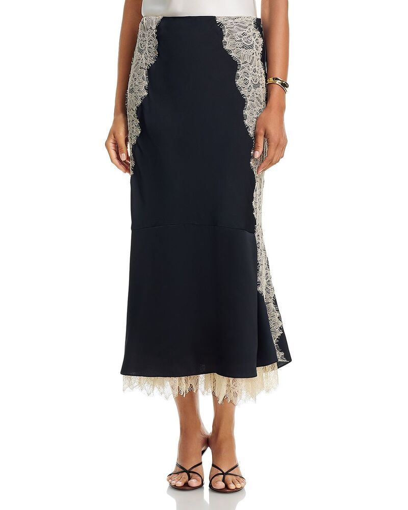 サンク セプト レディース ボトムスカート サテン Cinq Sept Esme Satin Liorembellished Skirt Blackgardenia ブラック