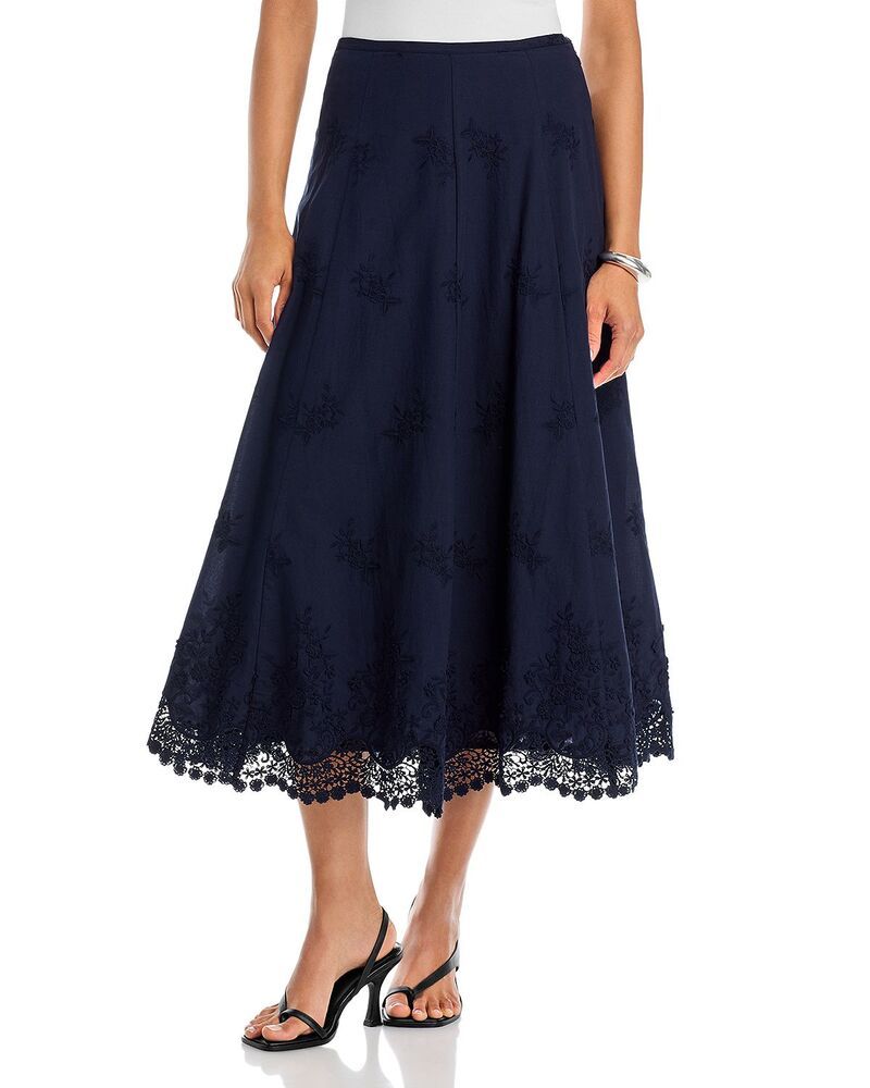 アクア レディース ボトムスカート ミディ 刺繍 AQUA Embroide red Midi Skirt Exclusive Navy ネイビー
