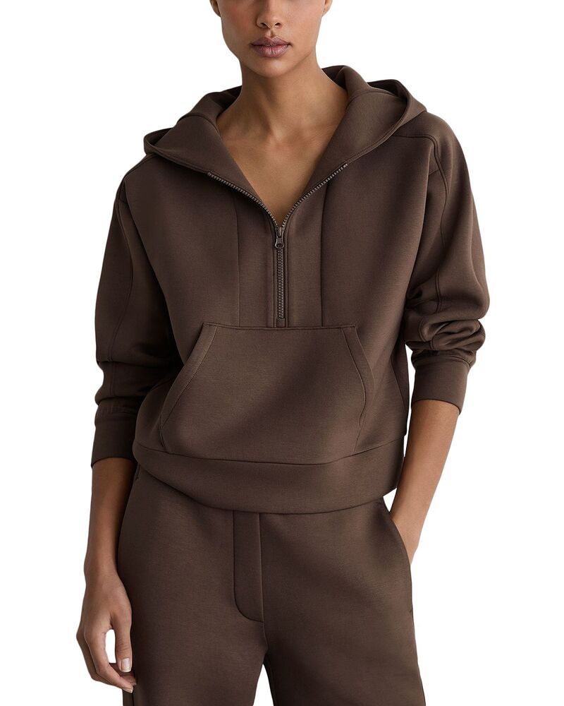 レイス レディース アウター パーカー・スウェット ハーフジップ REISS Lockie Half Zip Hoodie Mocha Brown ブラウン