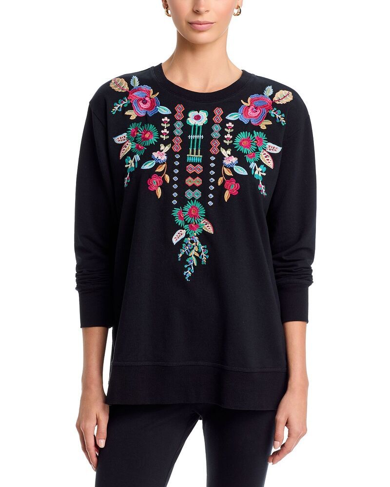 ジョニーワズ レディース アウター パーカー・スウェット クルーネック シャツ コットン Johnny Was High Low Crewneck Cotton Sweatshirt Black ブラ