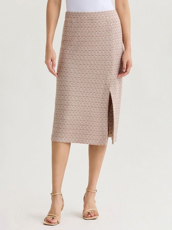 ミソック レディース ボトムスカート ツイード ニット Misook Tonal Tweed Straight Knit Skirt Beige ベージュ