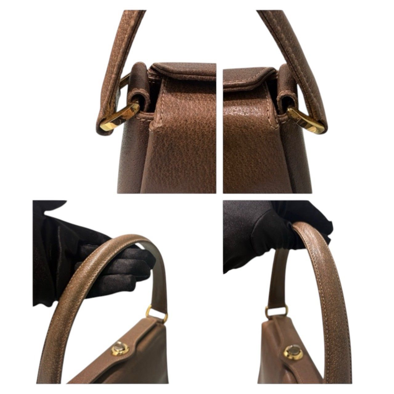 GUCCI ハンドバッグ レザー ブラウン ゴールド金具 GUCCI グッチ カーフレザー ブラウン ゴールド金具 レザー