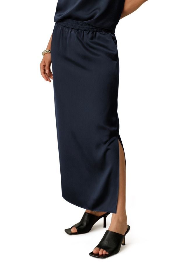 リリーシルク レディース ボトムスカート Lilysilk Womens Washable Silk Charmeuse Pullon Skirt Midnight Blue ブルー