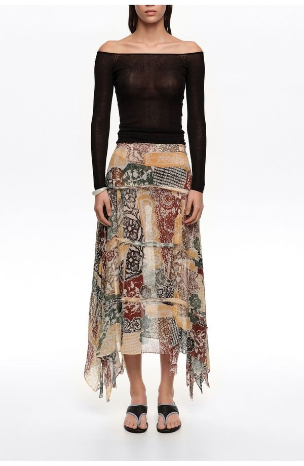 ビンバイローラ レディース ボトムスカート レース フリンジ Bimba y Lolace Fluid Irregular Fringed Skirt LACE PRINT IVORY アイボリー