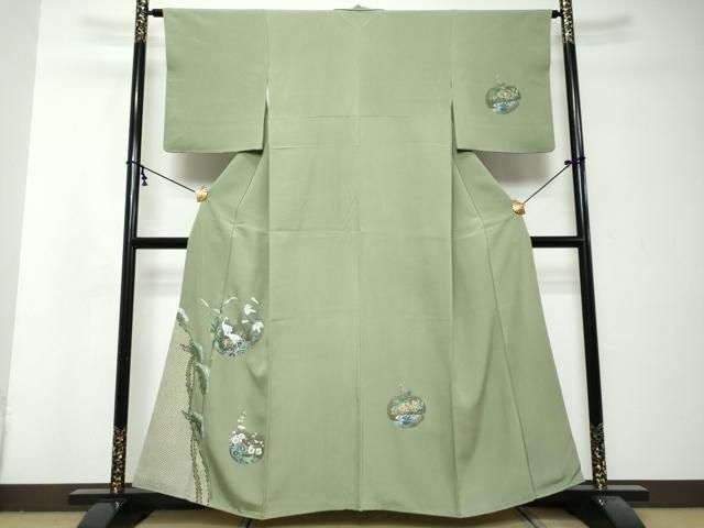 平和屋着物○訪問着 螺鈿 双鶴草花文 金彩 やまと誂製 正絹 逸品