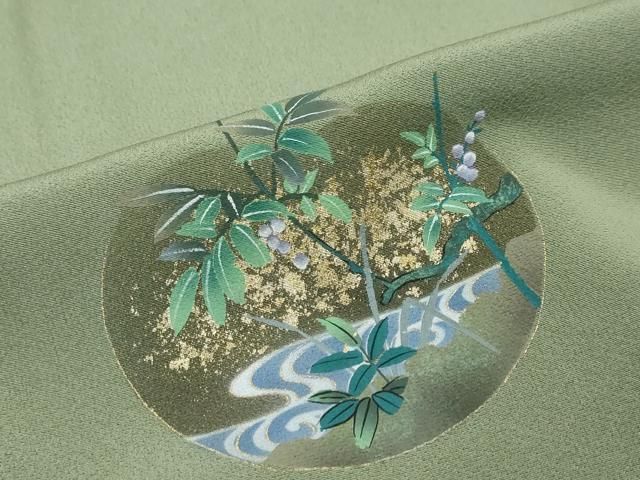 平和屋着物○訪問着 螺鈿 双鶴草花文 金彩 やまと誂製 正絹 逸品
