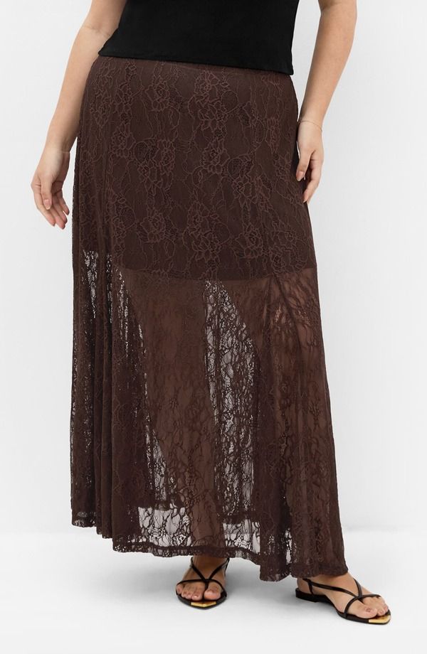 シティーシック レディース ボトムスカート プラスサイズ レース マキシ City Chic Lace Maxi Skirt Plus CHOCOLATE チョコレート