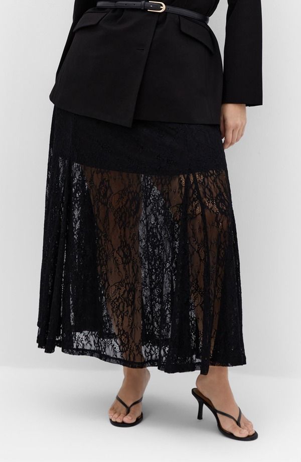 シティーシック レディース ボトムスカート プラスサイズ レース マキシ City Chic Lace Maxi Skirt Plus BLACK ブラック